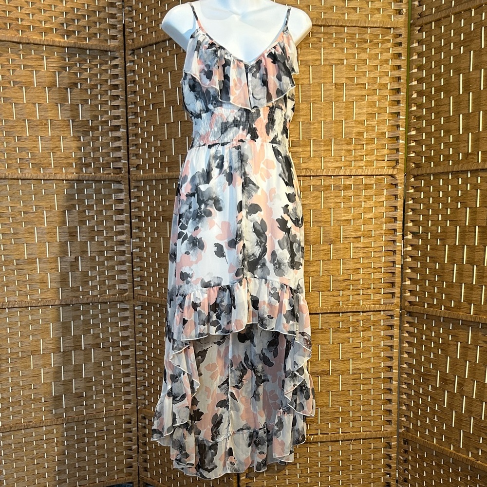 Floral Ruffle Maxi Dress Size Small Chiffon Tiered HeartSoul Wedding Fairy